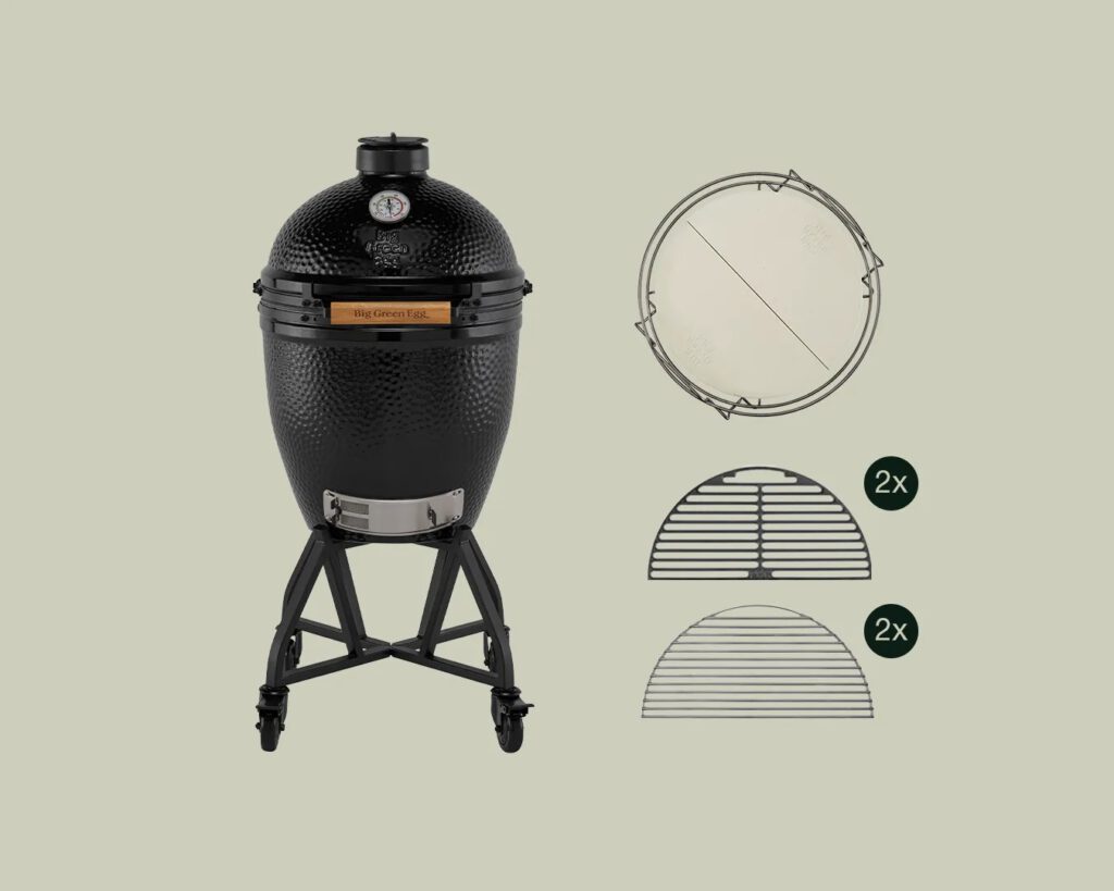 Ein Big Green Egg in der Farbe Onyx mit wichtigem Profi-Zubehör