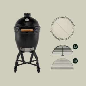Ein Big Green Egg in der Farbe Onyx mit wichtigem Profi-Zubehör